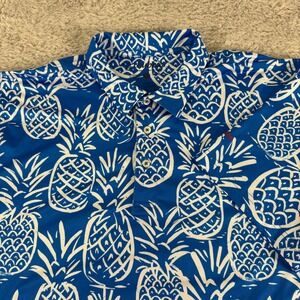Chubbies Mens Blue White Pineapple Performance Polo Shirt Large Short Sleeve